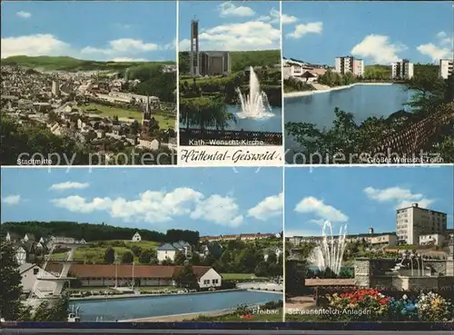 Geisweid Stadtblick Kath Wenscht Kirche Wentsch Teich Freibad Schwanenteich Anlagen Kat. Siegen