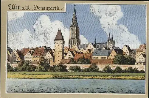 Ulm Donau Partie an der Donau Kat. Ulm