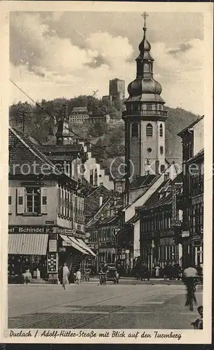 Durlach A. H. Strasse mit Blick auf den Turmberg Kat. Karlsruhe