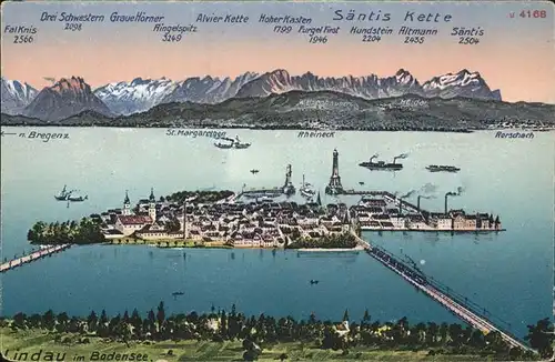 Lindau Bodensee Inselblick mit Schweizer Alpen Kat. Lindau (Bodensee)