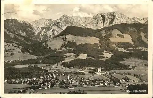 Sonthofen Oberallgaeu mit Burg und Allgaeuer Alpen Kat. Sonthofen