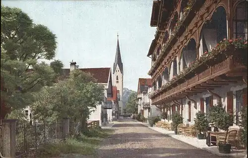 Oberstdorf Kirchstrasse mit Loewen Dependance Kat. Oberstdorf