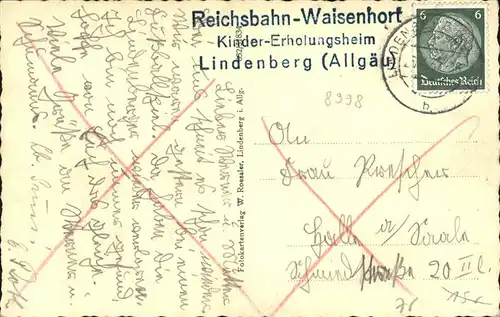 Lindenberg Allgaeu Reichsbahn Waisenhort Kat. Lindenberg i.Allgaeu