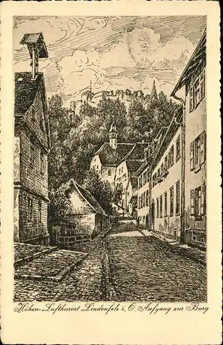 Lindenfels Odenwald Aufgang zur Burg Illustration Kat. Lindenfels