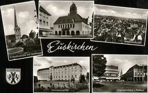 Euskirchen Gesamtanscicht St Martinskirche Rathaus Marienhospital Sparkasse und Postamt Kat. Euskirchen