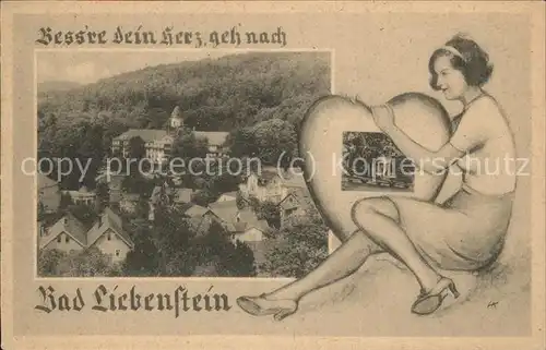 Bad Liebenstein Panorama Frau mit Herz Kuenstlerkarte Kat. Bad Liebenstein