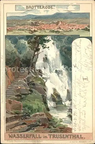 Brotterode Wasserfall im Trusenthal Kuenstlerkarte Kat. Brotterode