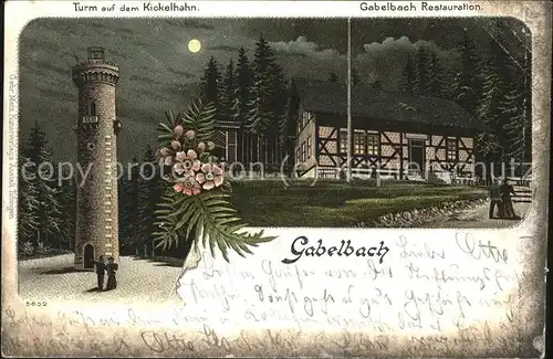 Gabelbach Thueringen Turm und Haus bei Nacht Kat. Langewiesen