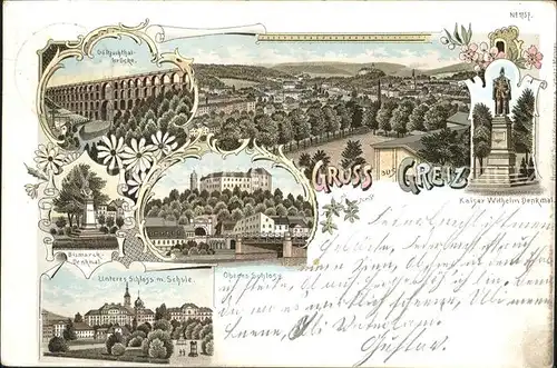 Greiz Thueringen Panorama Kaiser Wilhelm Denkmal Unteres Schloss Goeltschthalbruecke Kat. Greiz