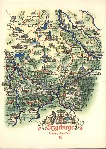 Erzgebirge Region Westlicher Teil Kartenausschnitt / Annaberg /Erzgebirgskreis LKR