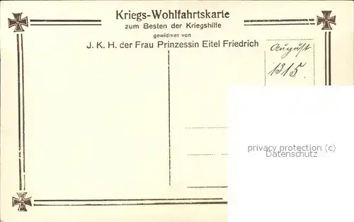 Adel Preussen Prinzessin Eitel Friedrich Verlag Liersch Nr. 7425 Kat. Koenigshaeuser