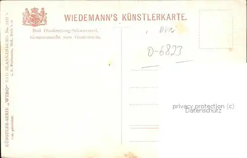 Verlag WIRO Wiedemann Nr. 2479 A Bad Blankenburg Schwarzatal Greifenstein Kat. Verlage