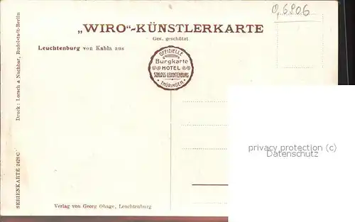 Verlag WIRO Wiedemann Nr. 2428 C Leuchtenburg von Kahla aus  Kat. Verlage
