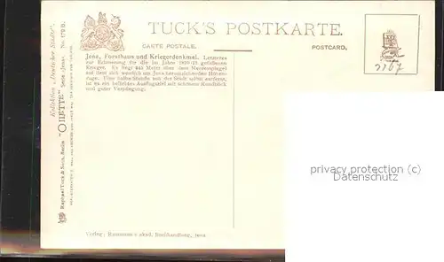 Verlag Tucks Oilette Nr. 179 B Jena Forsthaus Kriegerdenkmal  / Verlage /