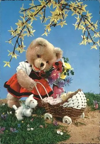 Teddy Teddybaer Teddy bear Kinderwagen Hund Blumen Kat. Kinderspielzeug