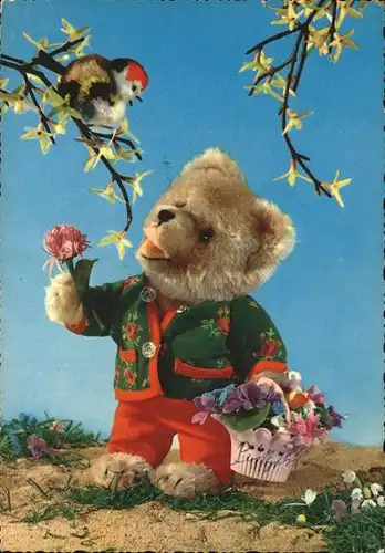 Teddy Teddybaer Teddy bear Vogel Blumen Kat. Kinderspielzeug