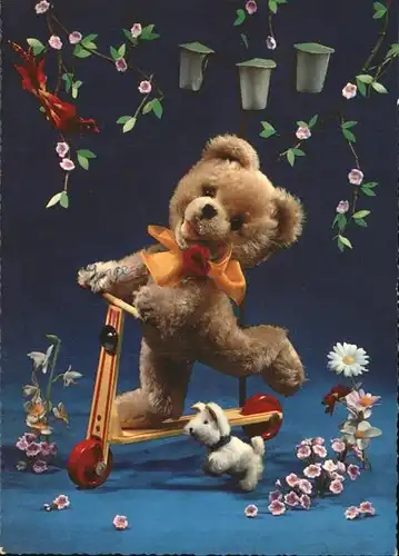 Teddy Teddybaer Teddy bear Roller Hund Vogel Blumen Kat. Kinderspielzeug