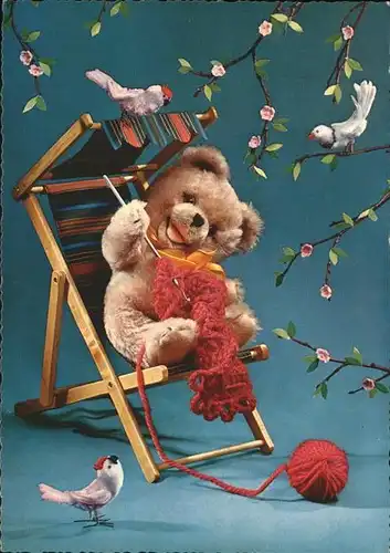 Teddy Teddybaer Teddy bear haekeln Liegestuhl Voegel Wolle  Kat. Kinderspielzeug
