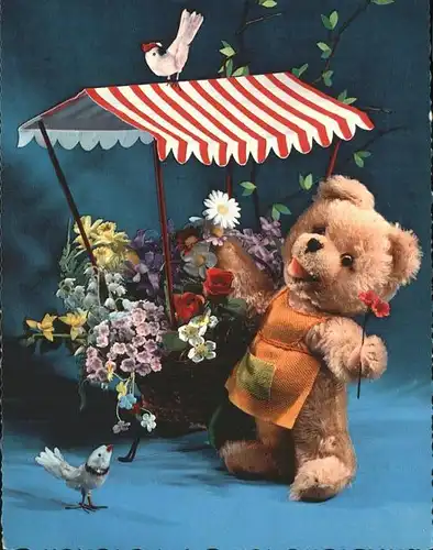 Teddy Teddybaer Teddy bear Blumenstand Voegel  Kat. Kinderspielzeug