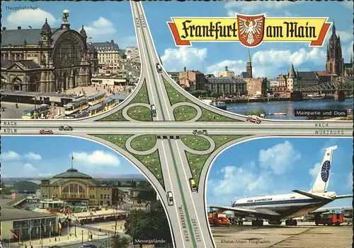 Autobahn Frankfurt am Main Flugzeug Strassenbahn Bahnhof Kat. Autos