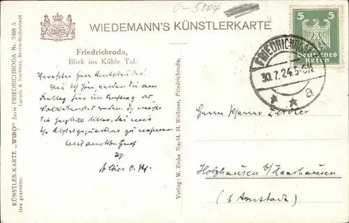 Verlag WIRO Wiedemann Nr. 3488 A Friedrichroda Kuehle Tal  Kat. Verlage