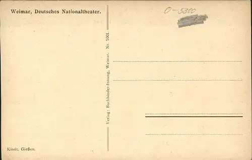 Kuenstlerkarte Nr. 1001 Weimar Deutsches Nationaltheater  Kat. Kuenstlerkarte