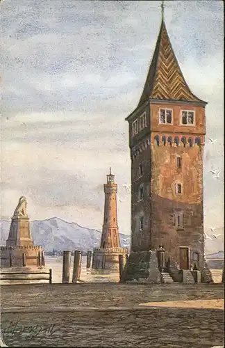 Marschall Vinzenz Nr. 756 Lindau im Bodensee Mangenturm  Kat. Kuenstlerkarte