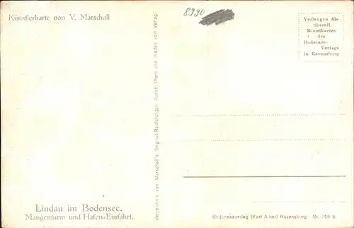 Marschall Vinzenz Nr. 756 Lindau im Bodensee Mangenturm  Kat. Kuenstlerkarte