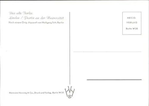 Kuenstlerkarte Wolfgang Tritt Berlin Linden Partie Universitaet Kat. Kuenstlerkarte