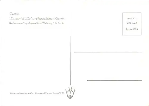 Kuenstlerkarte Wolfgang Tritt Berlin Kaiser Wilhelm Gedaechtnis Kirche Kat. Kuenstlerkarte