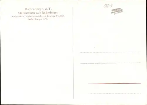 Moessler L. Rothenburg Tauber Markusturm Roederbogen  Kat. Kuenstlerkarte