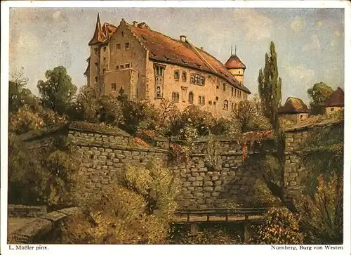 Moessler L. Nuernberg Burg von Westen  Kat. Kuenstlerkarte