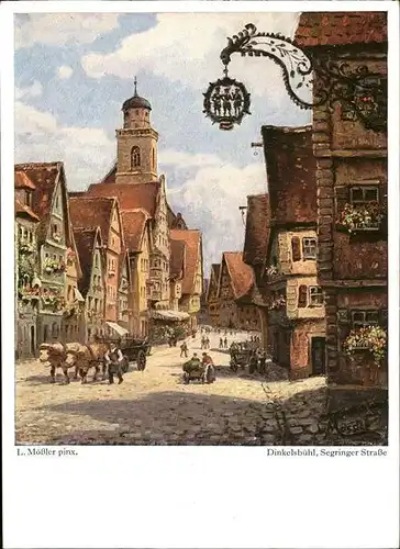 Moessler L. Dinkelsbuehl Segringer Strasse St. Georgs Kirche Kat. Kuenstlerkarte