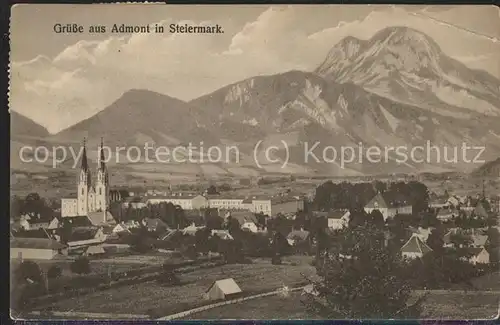 Admont Steiermark Panorama mit Kirche Berge Kat. Admont