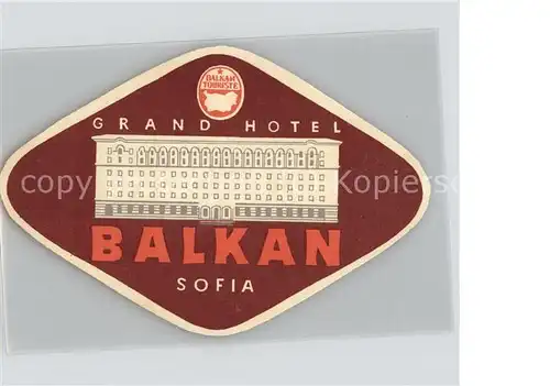 Sofia Sophia Grand Hotel "Balkan" Werbemarke / Sofia /