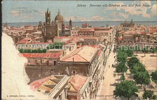 Palermo Sicilia Panorama colla Cattedrale preso dalla Porta Nuova Kuenstlerkarte Kat. Palermo