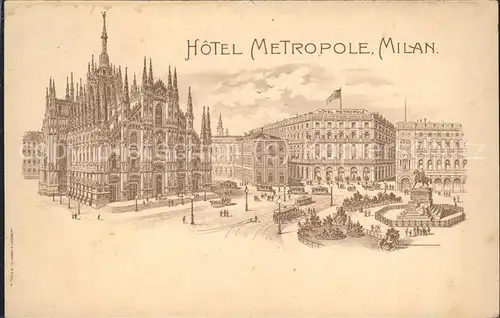 Milano Lombardia Hotel Metropole Platz Brunnen Strassenbahn Kat. Milano