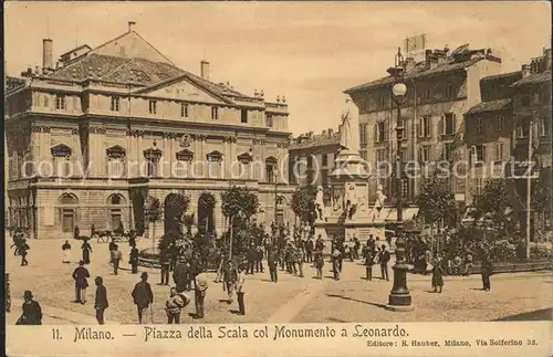 Milano Lombardia Piazzo della Scala col Monumento a Leonardo Kat. Milano