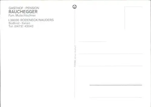 Nauders Tirol Rodeneck Suedtirol Gasthof Rachegger Kat. Nauders