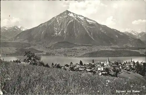 Sigriswil Panorama mit Niesen Berner Alpen Thunersee Kat. Sigriswil