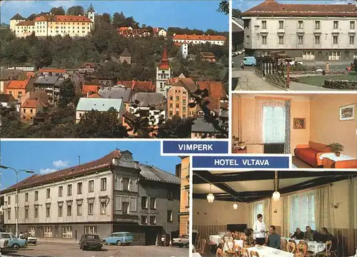 Vimperk Teilansicht mit Kirche Schloss Hotel Vltava Kat. Winterberg
