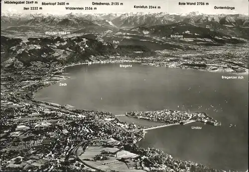 Lindau Bodensee mit Bregenzer Buch und Alpenpanorama Fliegeraufnahme Kat. Lindau (Bodensee)