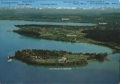 Insel Mainau Fliegeraufnahme mit Staad Konstanz Schweizer Alpen Kat. Konstanz