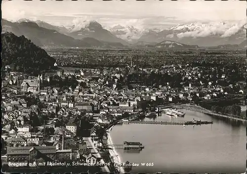 Bregenz Vorarlberg mit Rheintal und Schweizer Bergen Fliegeraufnahme Kat. Bregenz