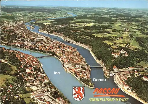 Passau mit Inn und Donau Fliegeraufnahme Kat. Passau