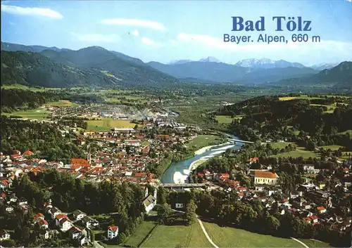 Bad Toelz mit Kalvarienberg Isartal und Tegernseer Bergen Fliegeraufnahme Kat. Bad Toelz