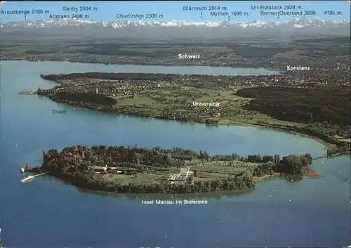 Insel Mainau Panorama mit Konstanz Schweizer Alpen Fliegeraufnahme Kat. Konstanz