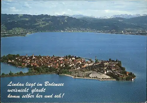 Lindau Bodensee Panorama mit Bregenz und Schweizer Alpen Fliegeraufnahme Kat. Lindau (Bodensee)