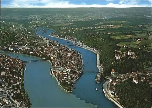 Passau mit Donau Inn Ilz Fliegeraufnahme Kat. Passau