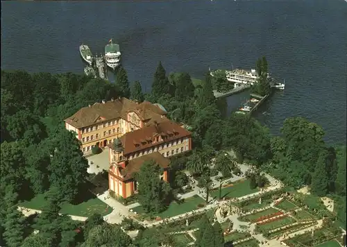 Insel Mainau Schloss Kirche Schlossterrasse und Rosengarten Fliegeraufnahme Kat. Konstanz